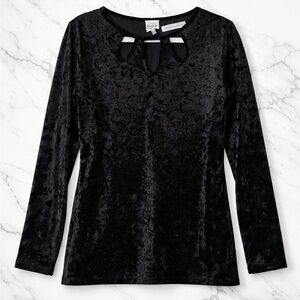 COMO VINTAGE | Black Velvet Keyhole Long Sleeve Top